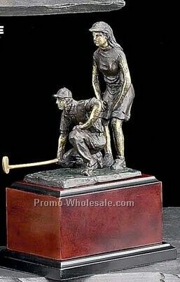 10-1/2" Large Mix Double Golfers On Wood Base Trophy