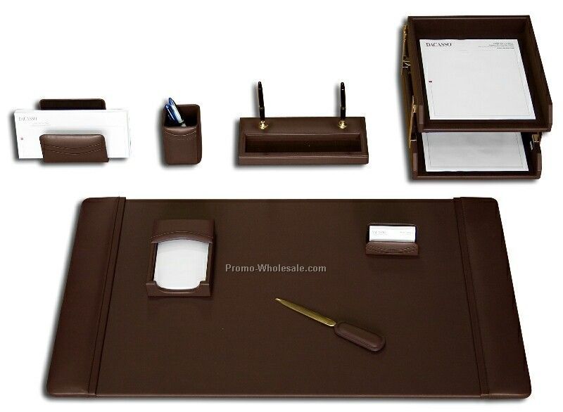 10-piece Classic Leather Desk Set - Chocolate Brown