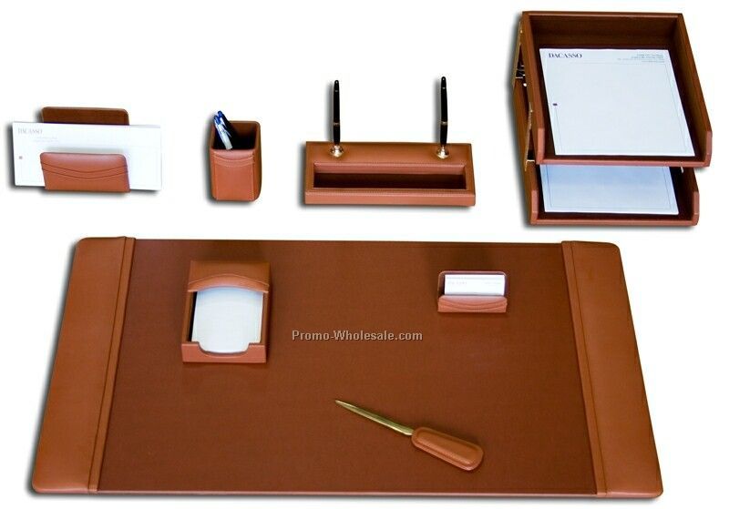 10-piece Classic Leather Desk Set - Tan