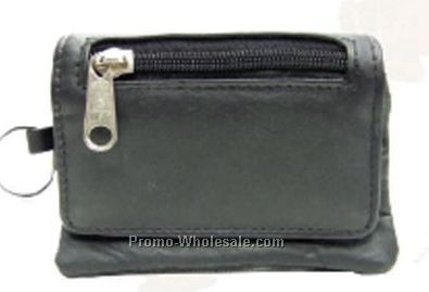 10cmx7-3/5cmx5cm Black Lambskin Napa 3-section Change Purse W/Key Ring