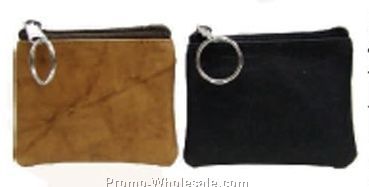 11-2/5cmx8cm Black Leatherette Credit Card & Change Purse W/Key Ring