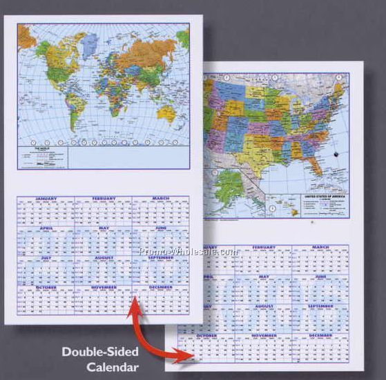 11"x17" Small 2 Sided World/Usa Map Calendars