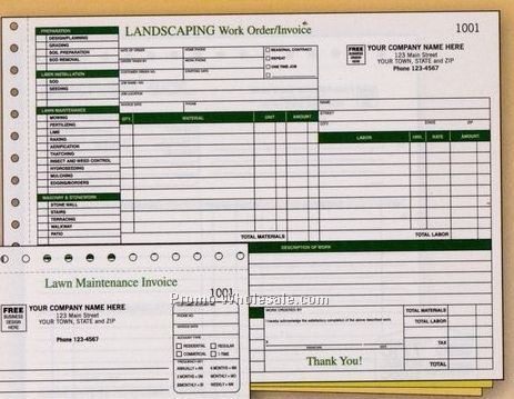 11"x8-1/2" 3 Part Horizontal Landscaping Work Order Invoice