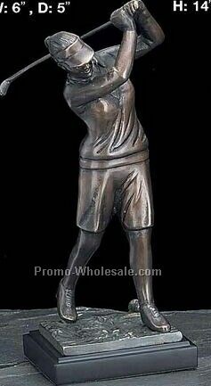 14"x6"x5" Woman Golfer Classic Sculpture On Marble Base