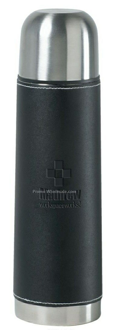 16 Oz. Stainless Steel Flask With Black Vinyl Sleeve