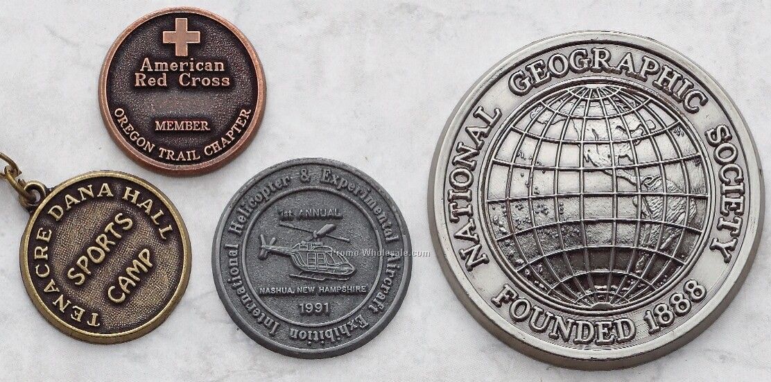 2-1/2" Diameter, 4 Gauge, Die Cast Zinc Coins & Medallions
