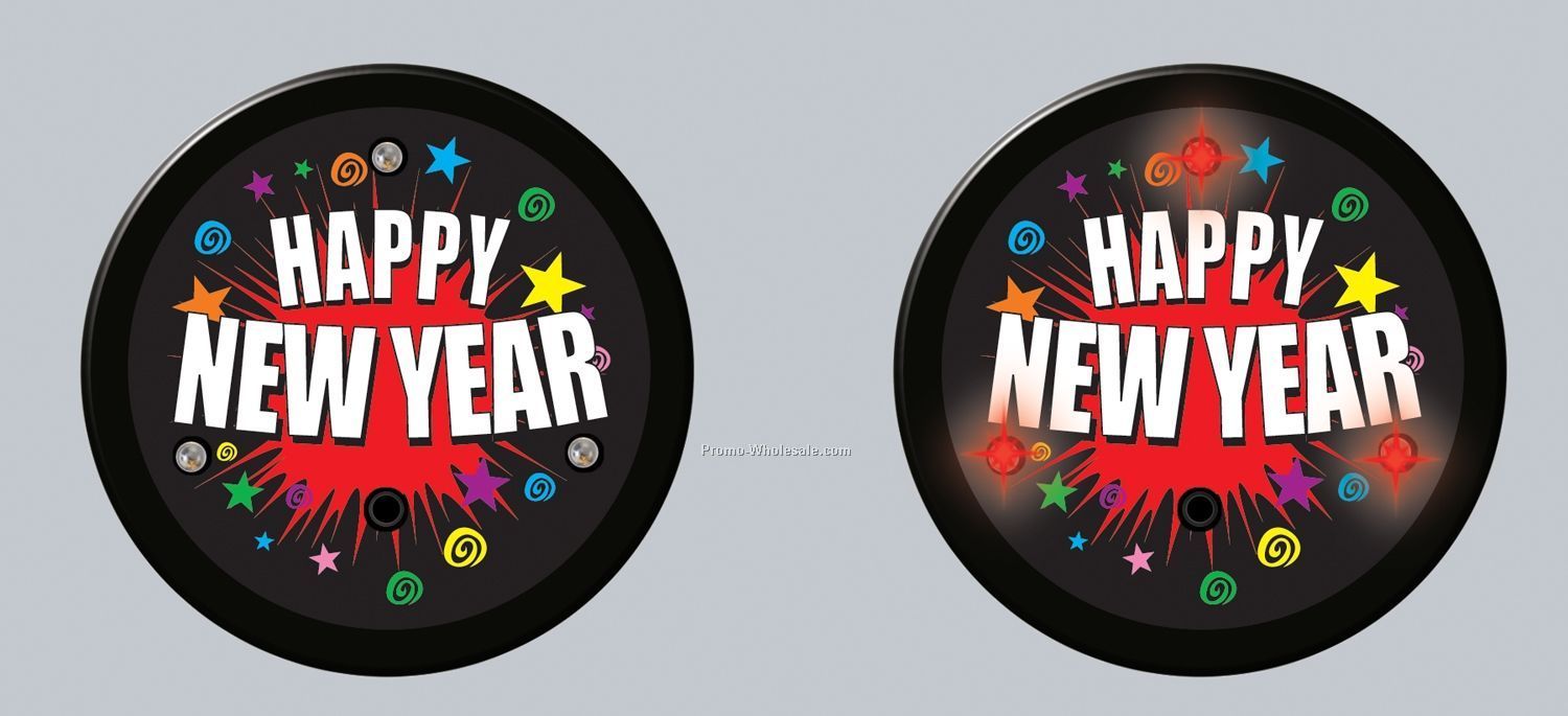 2-1/4" Flashing "happy New Year" Button