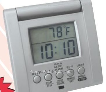 2-7/8"x3"x1" Auto Open Traveler's Thermometer/Alarm Clock