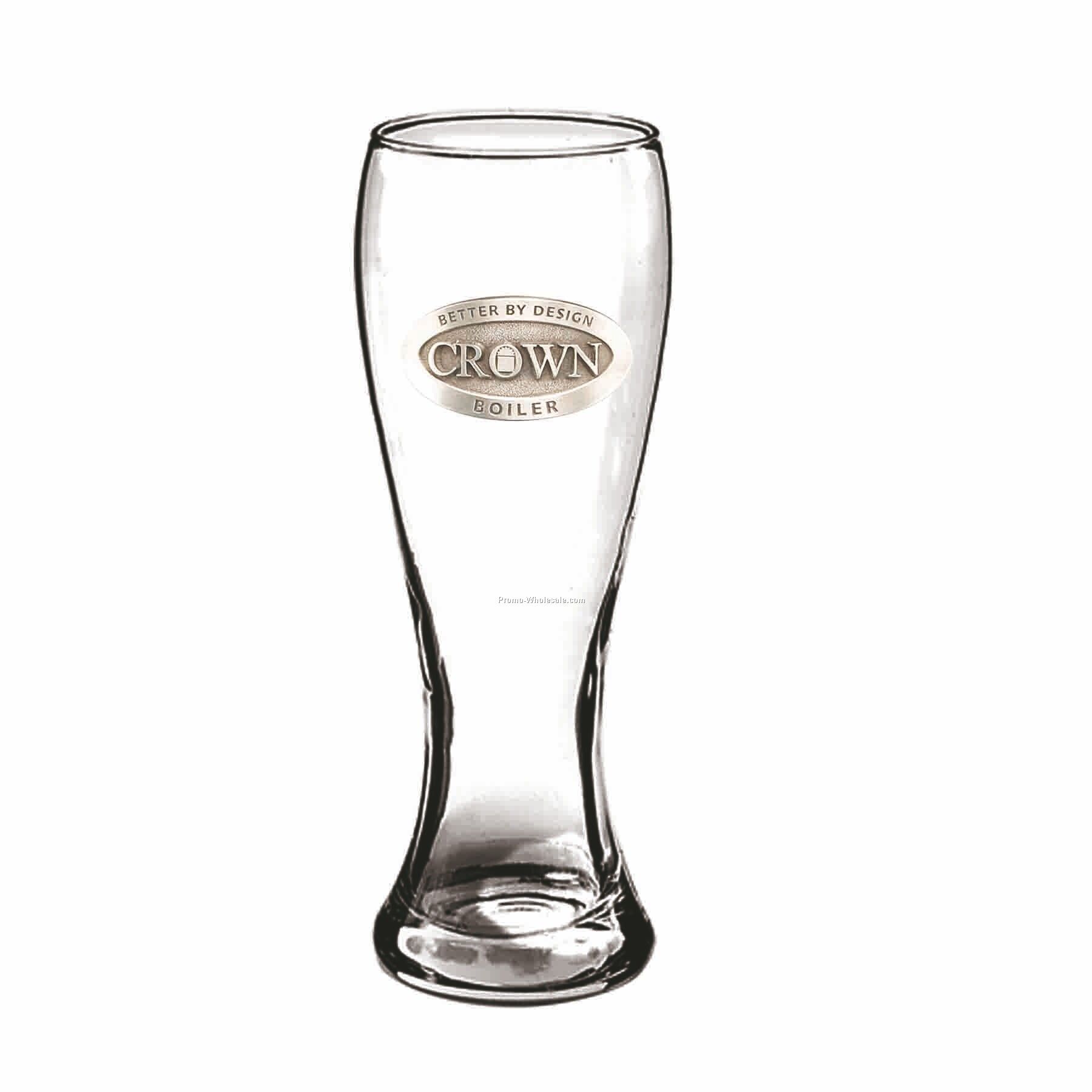 23 Oz. Crystal Pilsner Beer Glass W/ Curved Sides (Pewter Emblem)