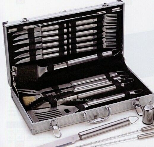 24-piece Stainless Steel Barbecue Set W/Metal Case