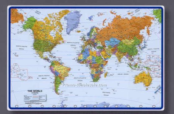 25-1/2"x17" World Map Desk Pad With Atlantic Centered