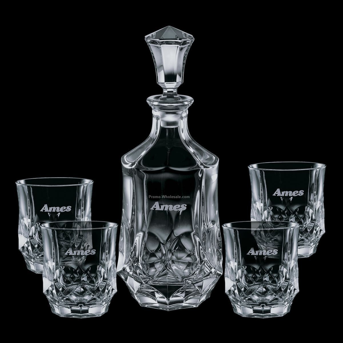 25 Oz. Foxborough Crystal Decanter And 4 On-the-rocks Glasses