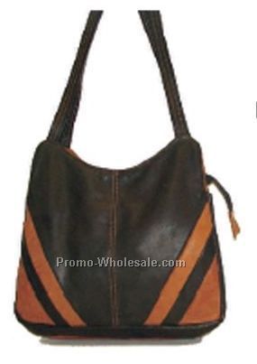 25cmx19cmx10cm Ladies Black Diagonal Design Side Cowhide Bag