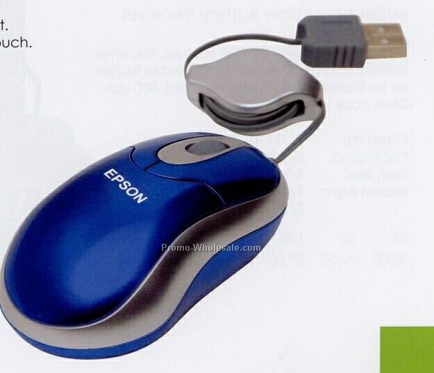3-1/4"x2"x1-1/4" Retractable Optical Mouse With Metallic Blue Case