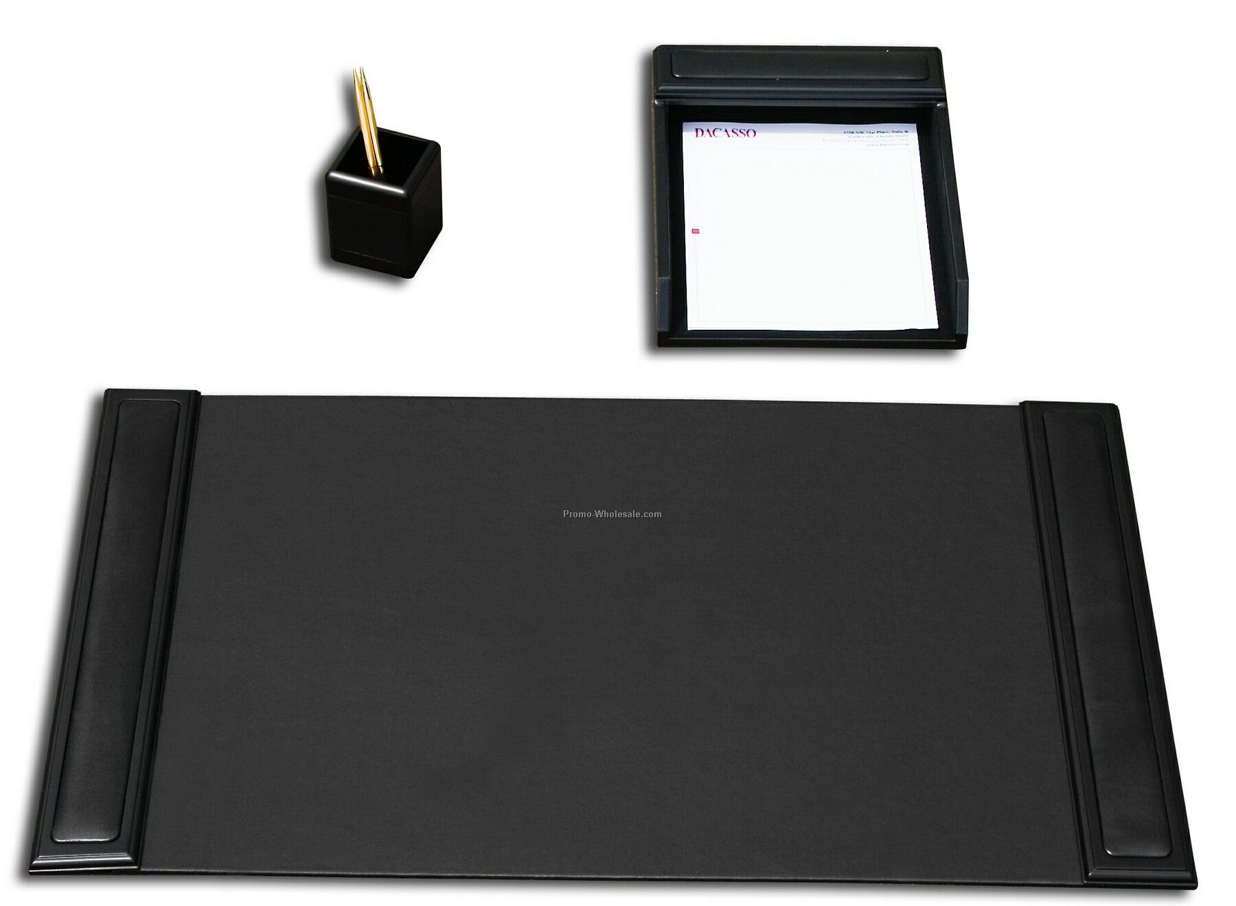 3-piece Wood & Leather Desk Set - Blackwood Trim