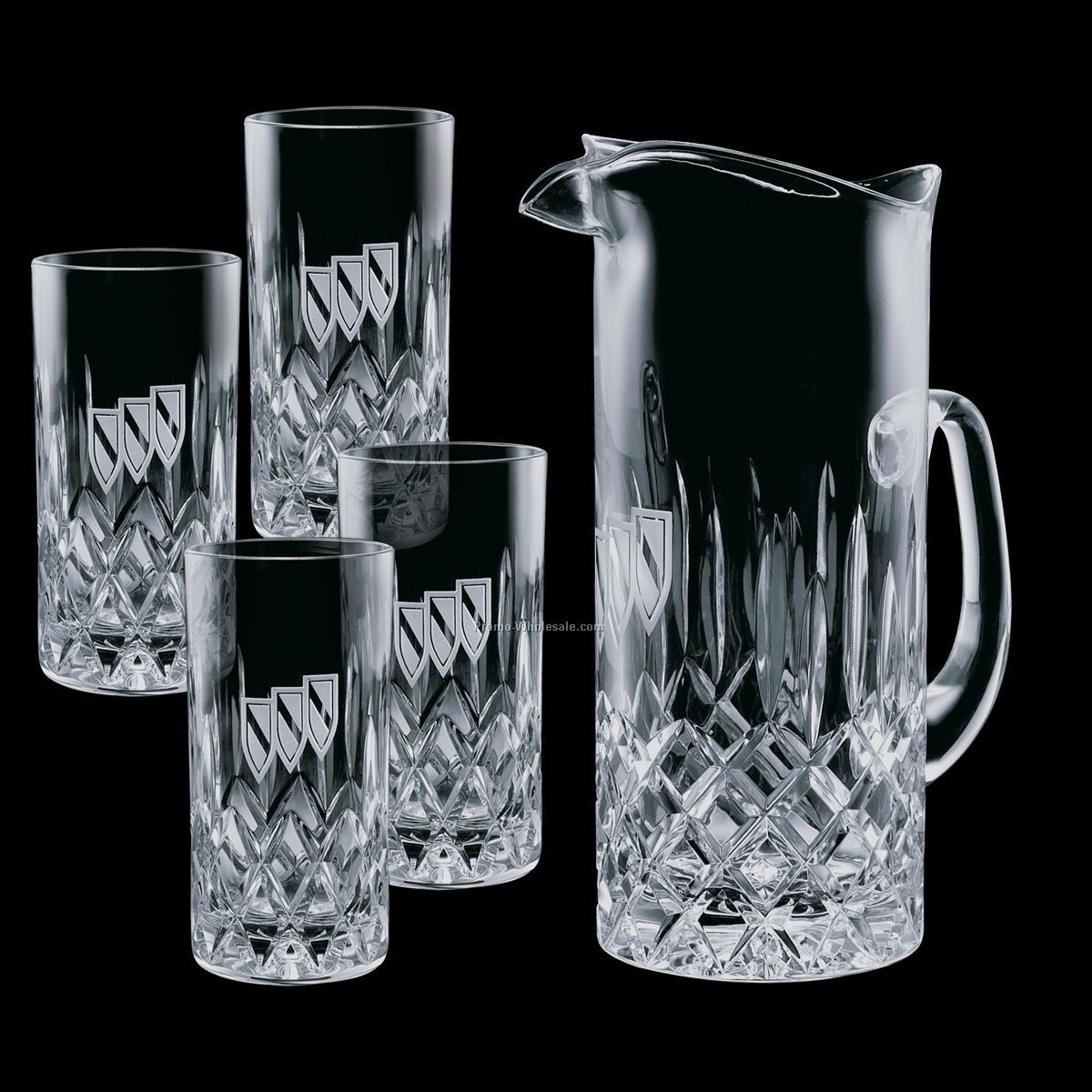 30 Oz. Crystal Denby Pitcher And 4 Hiball Glasses