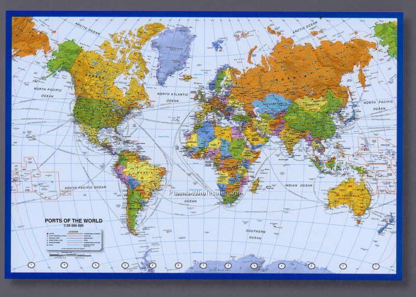 36"x24" World Ports & Shipping Routes Poster With Americas Centered