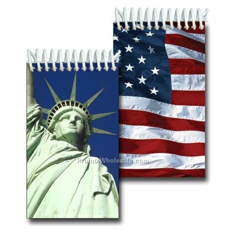 3d Lenticular Mini Notebook; Stock; Statue Of Liberty / Us Flag; Blanks
