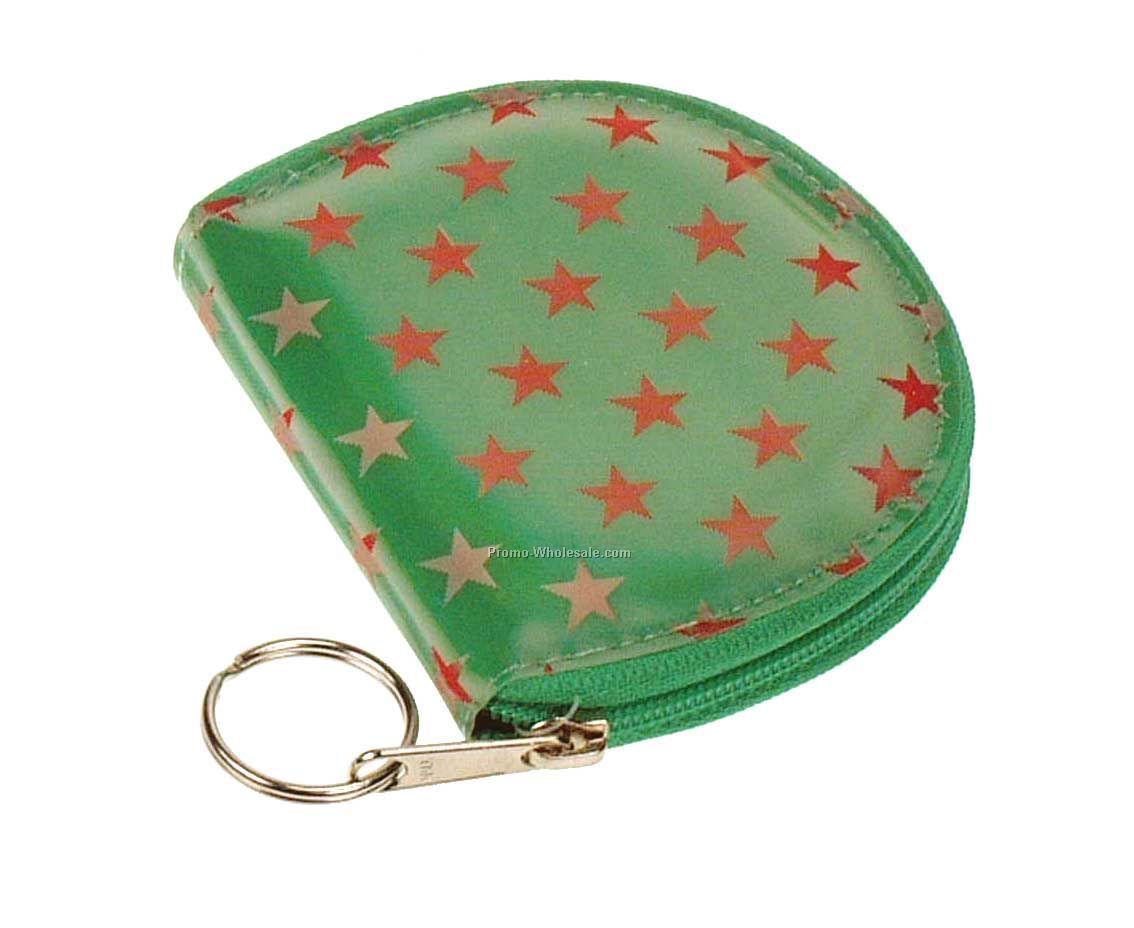 3d Lenticular Rondo Coin Purse - Custom / Green With Red Stars