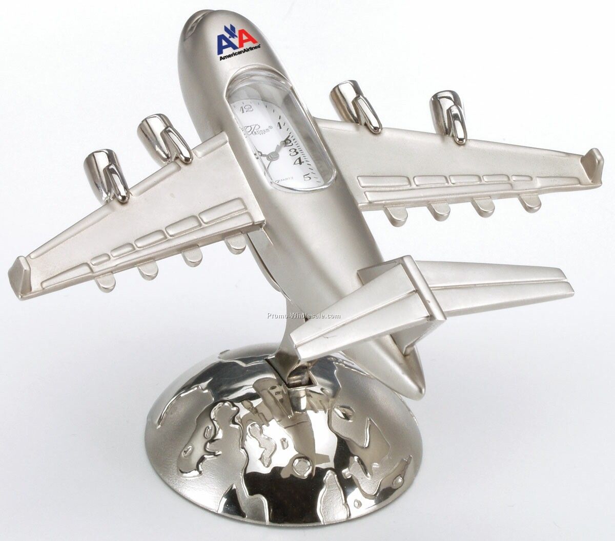 4-1/2" Die Cast Jet Airplane Clock With Matching Base