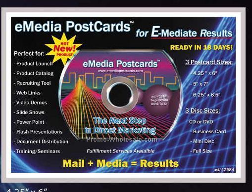 4-1/4"x6" Emedia Post Card W/ CD Business Card