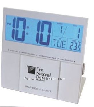 4-3/4"x4-3/4"x2-1/2" Jumbo El Back Light Lcd Desk Alarm Clock/Thermometer