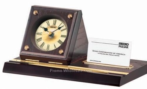 4-5/6"x9-5/9"x6-8/9" Wooden Desk & Table Clock With Pen & Card Holder