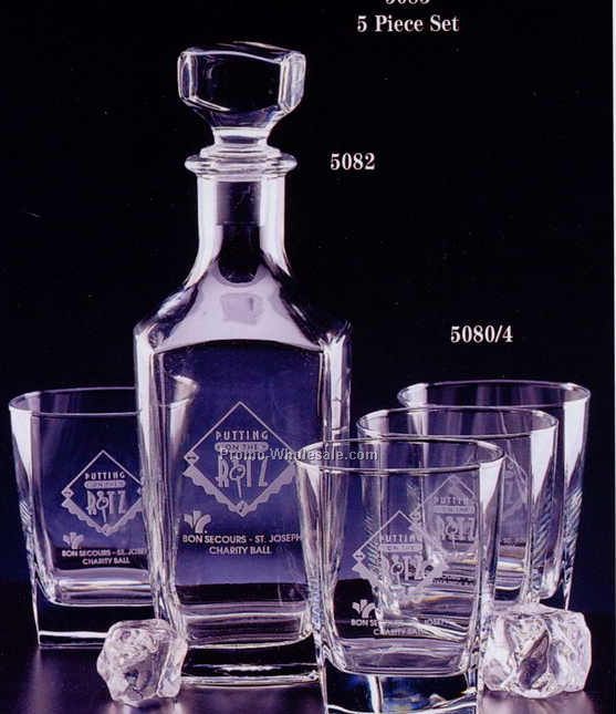 5 Piece Ravinia Decanter And Double Rocks Glass Spirit Set