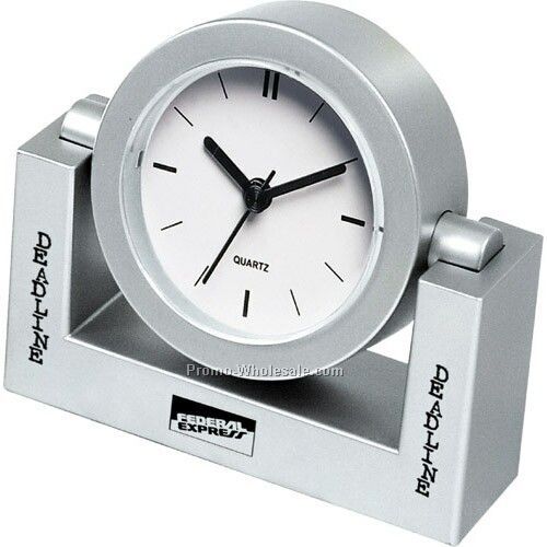 5"x4-1/2"x1-1/2" Swivel Desk Clock With Alarm (Silver) - Custom Dial