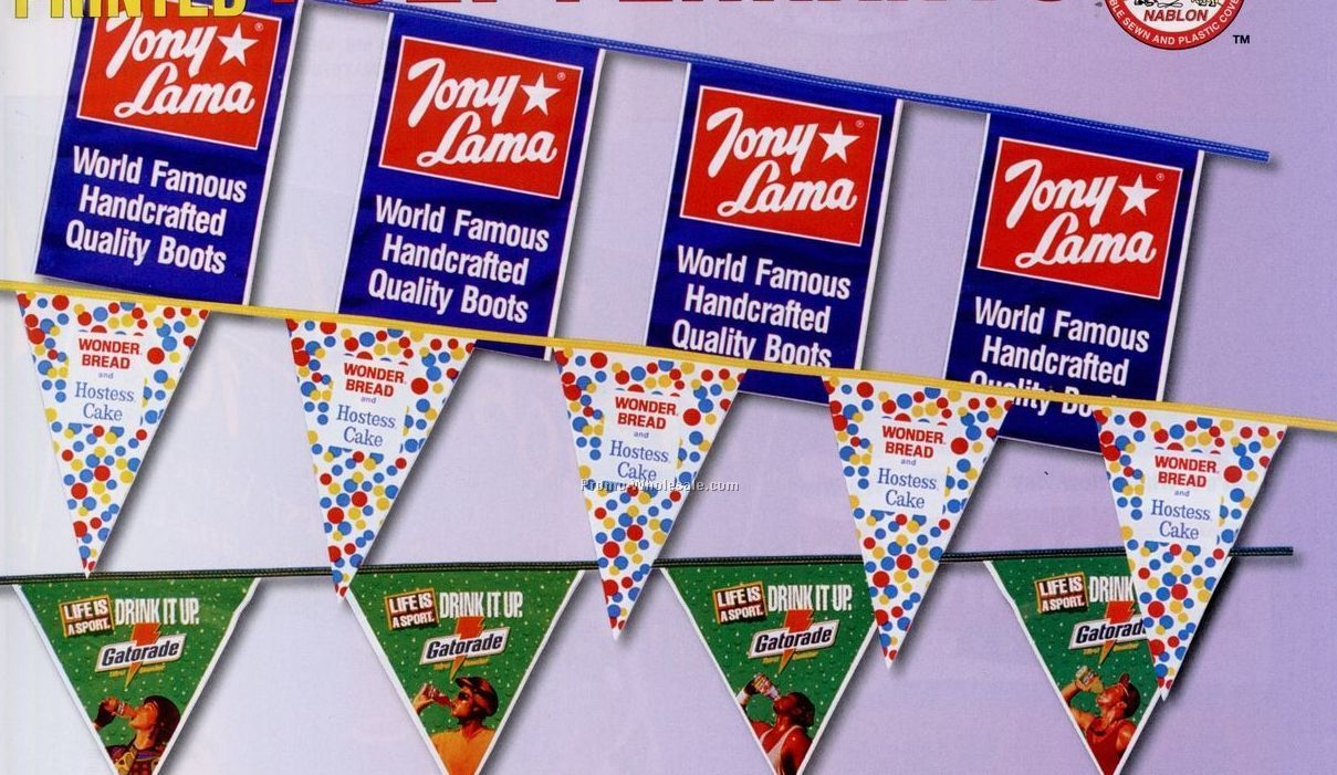 60 Ft. Custom Printed 4 Mil Polyethylene Pennants (2 Color) (1 Side)