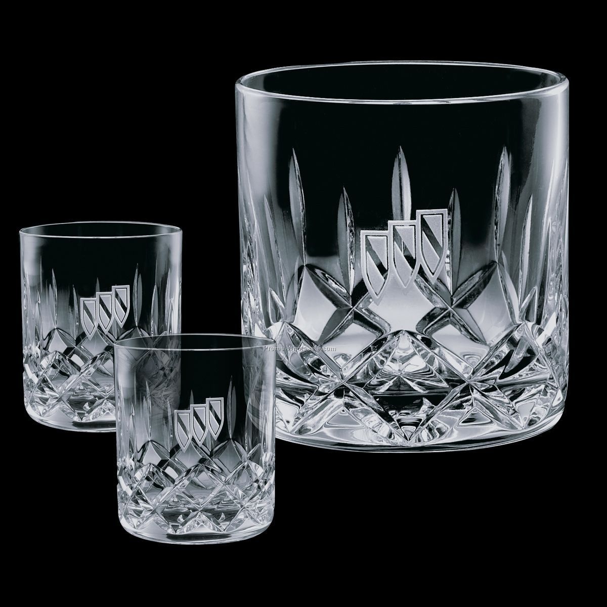 7" Crystal Denby Ice Bucket And 2 On-the-rocks Glasses