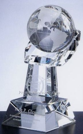 7-3/4"x3-1/2" Medium World Globe In Hand Crystal