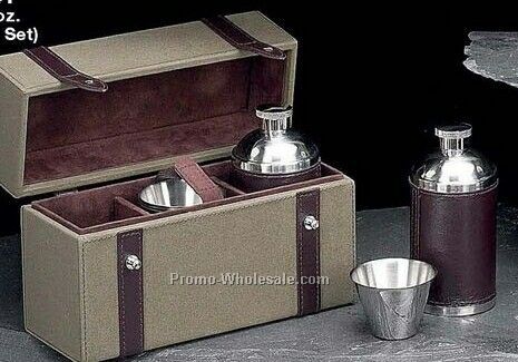 7 Piece Bar Set W/2-6 Oz Flasks & 4 Cups In Ultra Suede Box