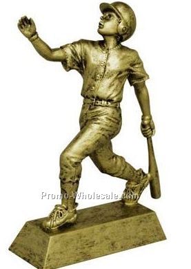 8" Signature Resin Trophies Female Baseball Figure With Antique Gold Finish