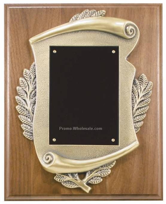 8" X 10" Walnut Plaque With 4-7/16" X 5-7/8" Metal Scroll