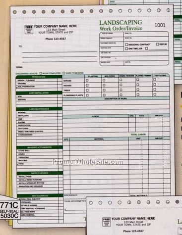 8-1/2"x11" 3 Part Landscaping Work Order Invoice