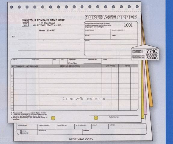8-1/2"x7" 4 Part Classic Collection Purchase Order W/ Receiving Report