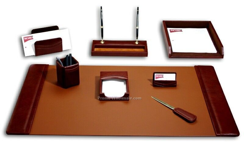 8-piece Classic Leather Desk Set - Mocha Brown