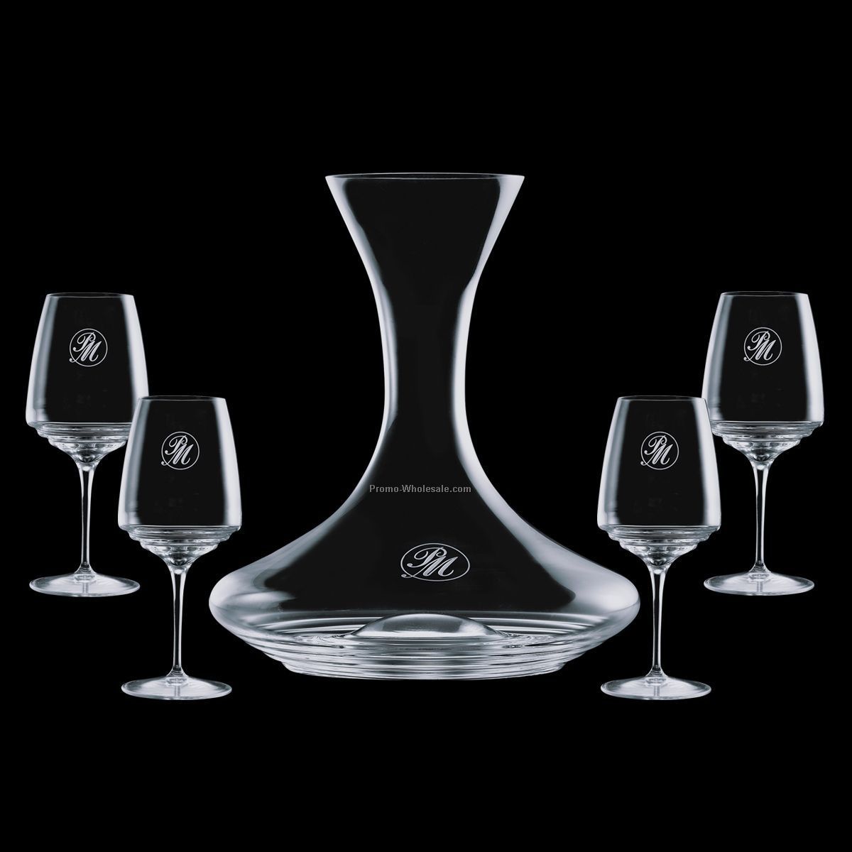 80 Oz. Crystal Wilshire Carafe And 4 Stemless Glasses