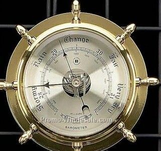 9-1/2"x2" Nautical Brass Ship's Wheel Barometer