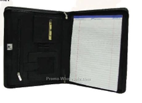 Black Leatherette Zippered Portfolio W/PDA Pocket