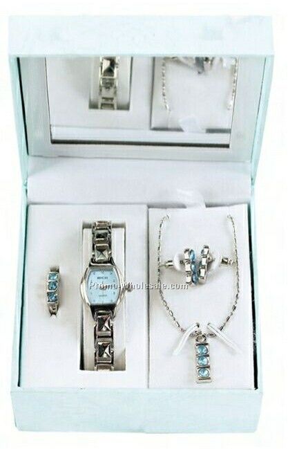 Blue Watch And Jewelry Set