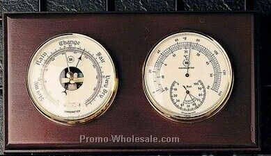 Brass Barometer/Thermometer/Hygrometer On Oak Base