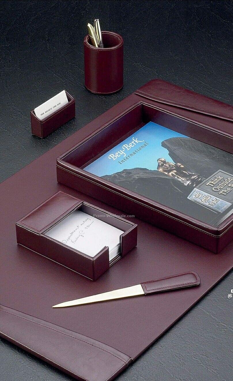 Burgundy Leather 6 Piece Desk Set