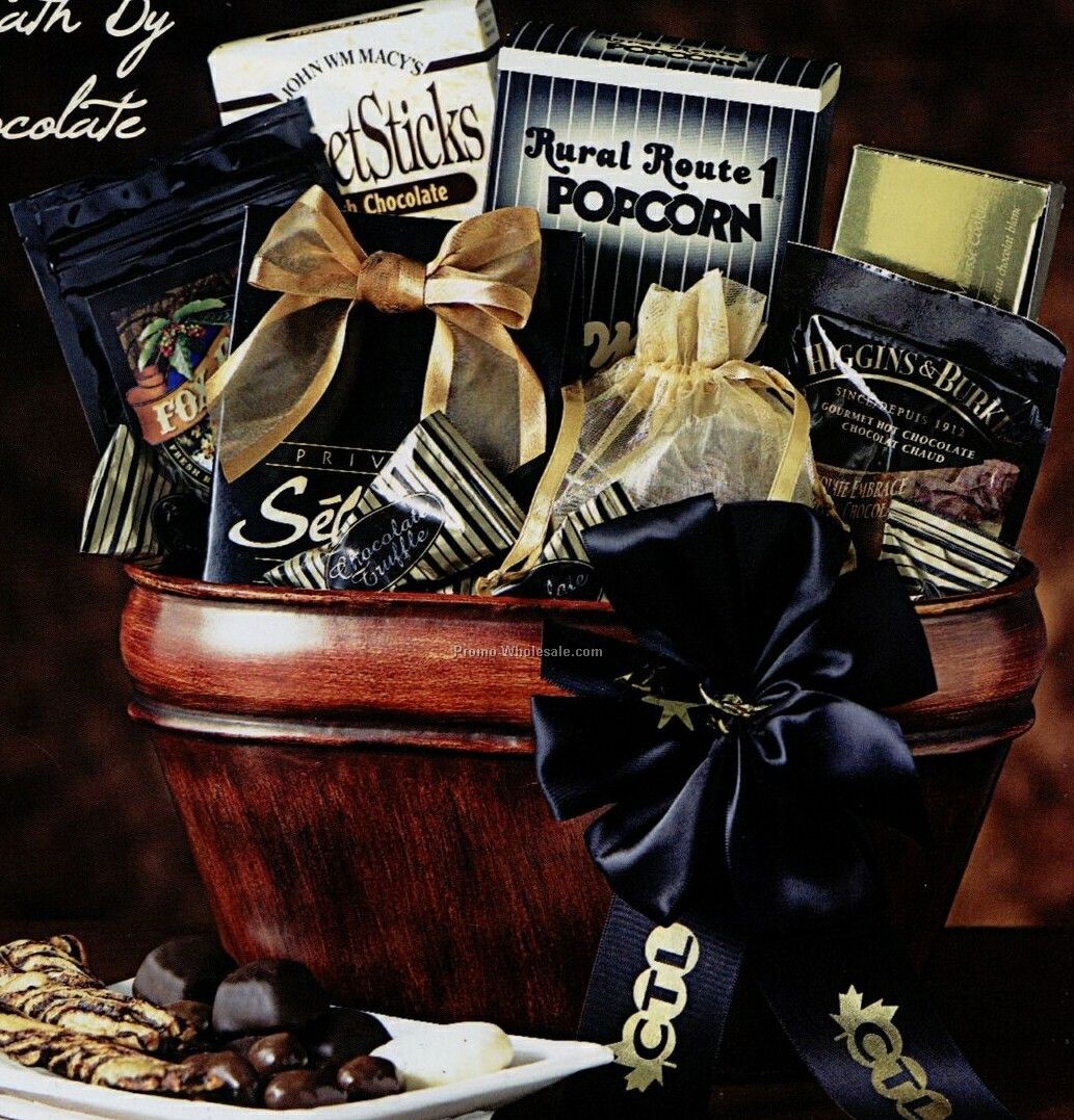 Death By Chocolate Gift Basket W/ Custom Imprinted Ribbon