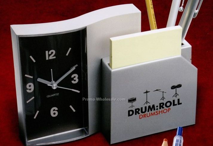 Desk Organizer With Alarm Clock, Pen Holder And Notepad Holder