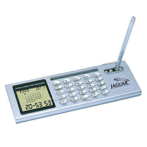 Desk Top Calendar / Clock / Calculator W/ Pen Holder & Pen