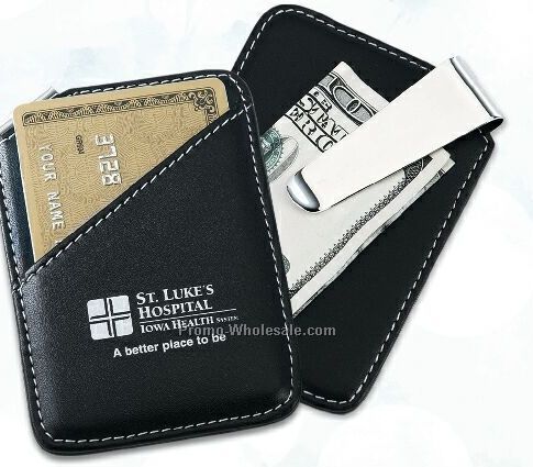 Faux Leather & Chrome Plated Money Clip & Card Holder Combo /Screen Printed