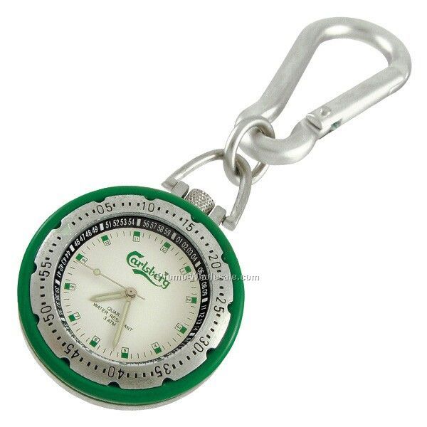 Karabiner Style Clip-on Watch With Green Colorful Rim
