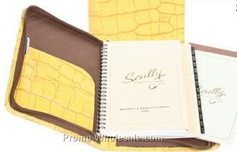 Ladies Tooled Calfskin Zip Weekly Planner (Brown)